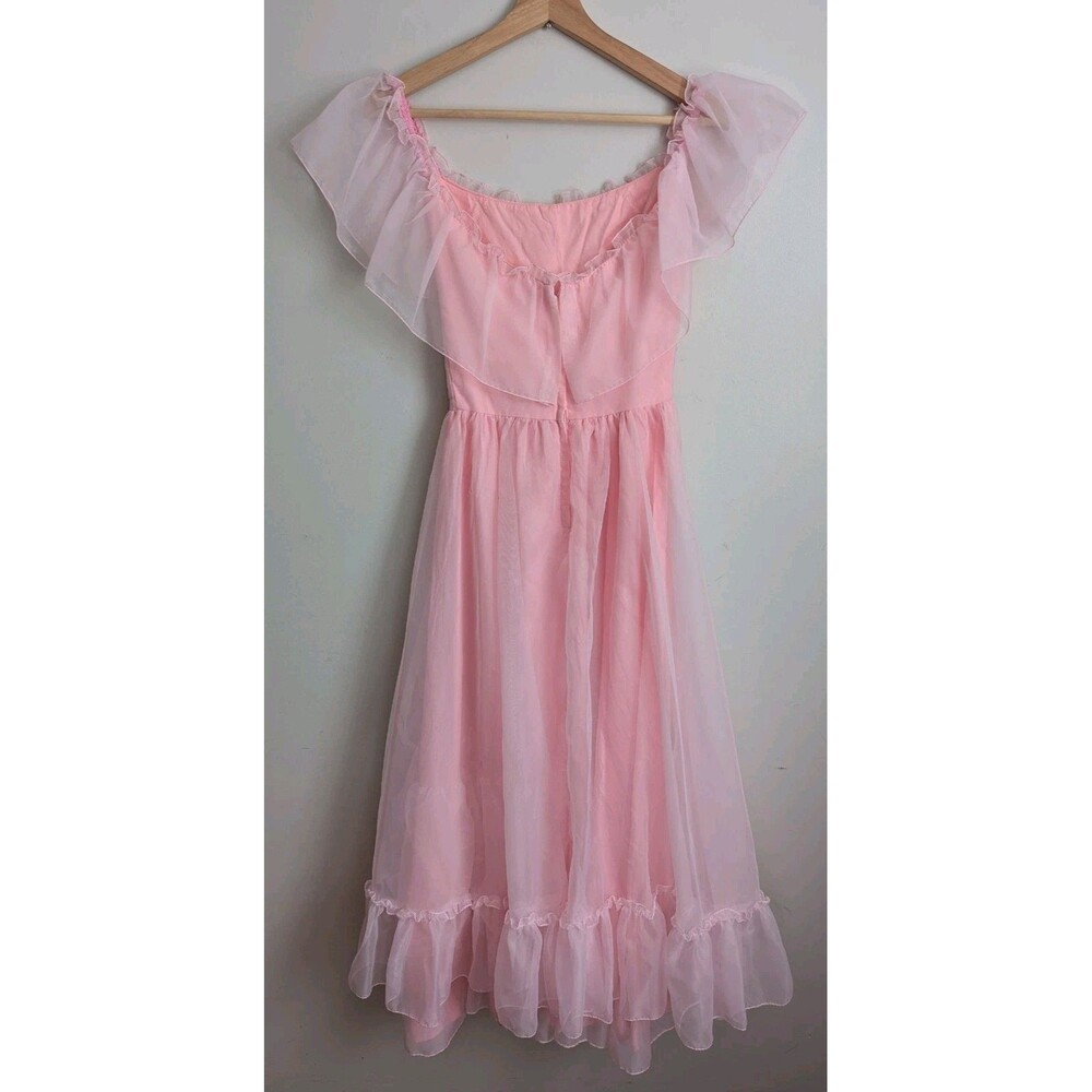 VTG 70s 80s Southern Belle Dress Princess Gown Tiered Pink Altered 0 XS Costume - Picture 7 of 9